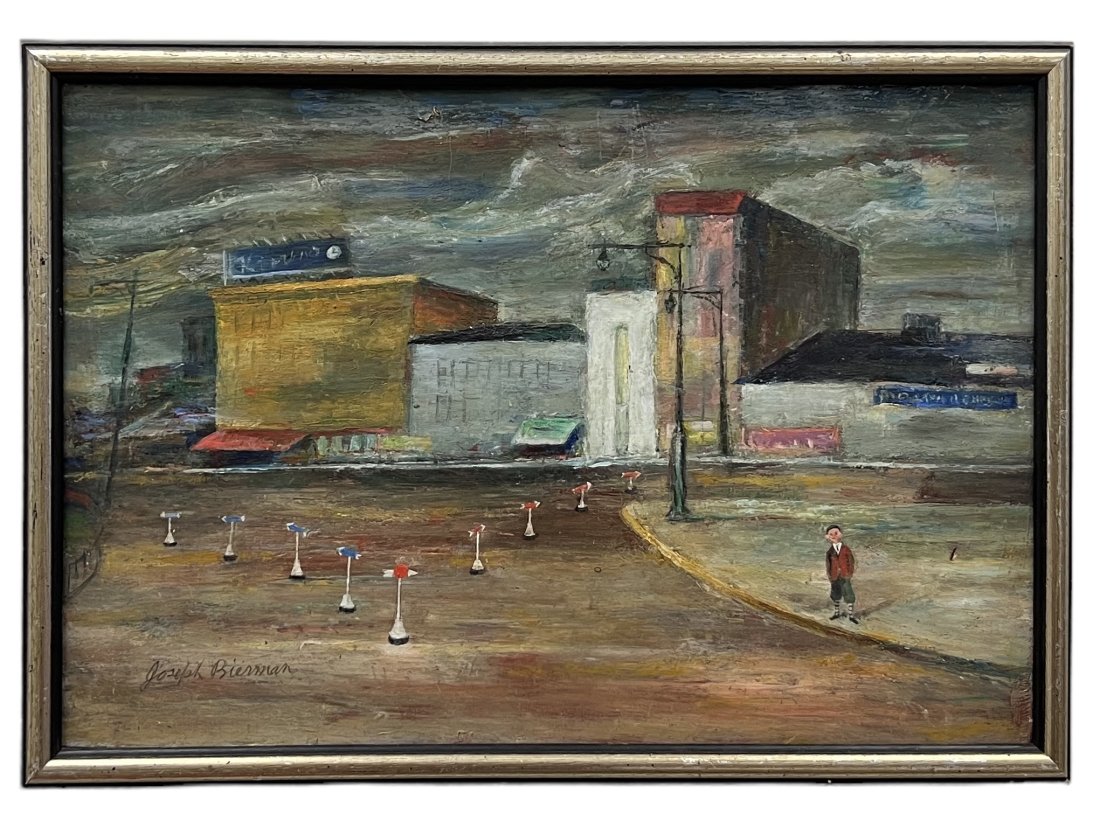 JOSEPH BIERMAN (20th c, American) Old Columbus Circle, NYC: Oil on board 16 x 11 in
