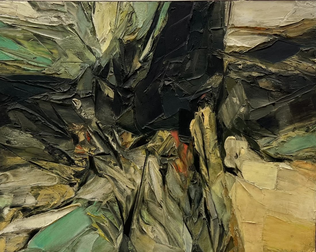 1950's Heavy Impasto Abstract Expressionist Painting, Artist Unknown: Oil on masonite 48 x 38 in