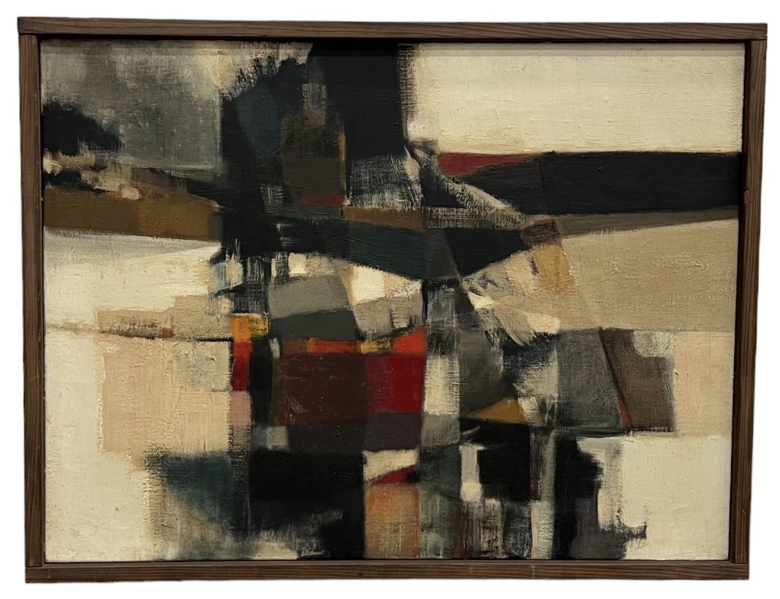 ROBERT VICKERS (1924-1988, American) Abstract "Around Red" 1960: Oil on canvas 30 x 22.5 in, 31.5 x 24 in (framed)
