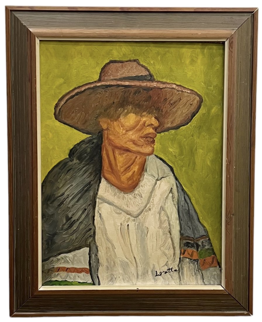 Vintage Mexican Modernist Portrait Of A Man, Signed: Oil on board 24 x 18 in, 30 x 24 in (framed)