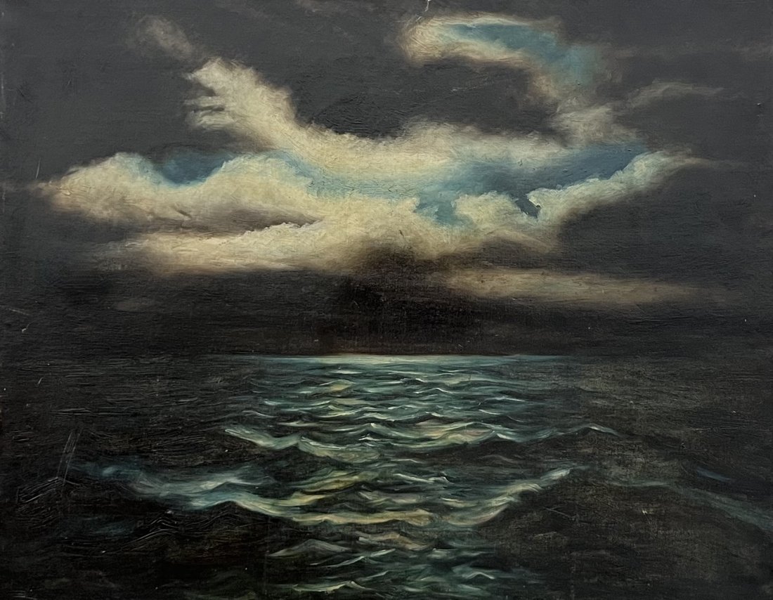Antique Tonalist Seascape Nautical Marine Painting: Oil on canvas 25 x 20 in