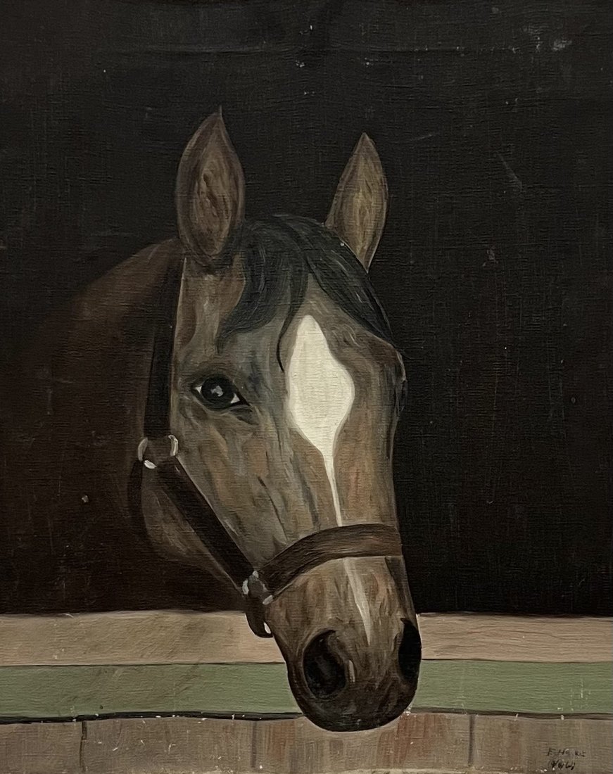 Southern Folk Art Paining Of A Horse, Signed: Oil on canvas 20 x 16 in