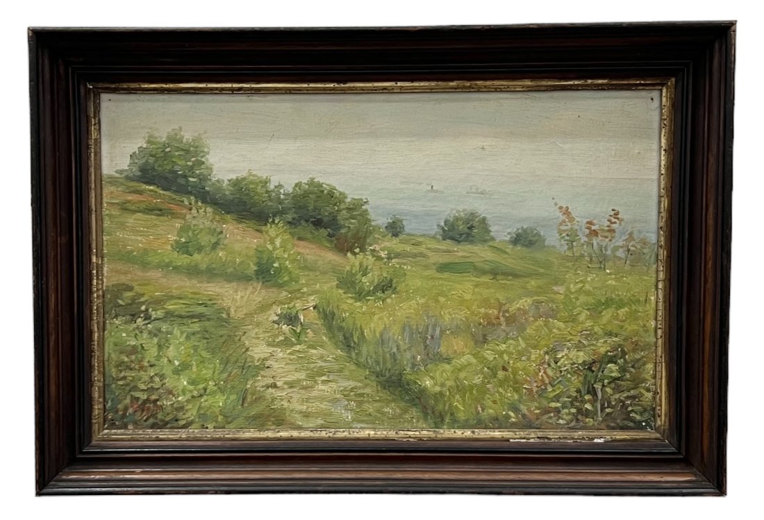 Zeb Cove July 1912, Maine Impressionist Landscape Signed, Unknown Artist: Oil on canvas 16 x 10 in, 19 x 13 in (framed)
