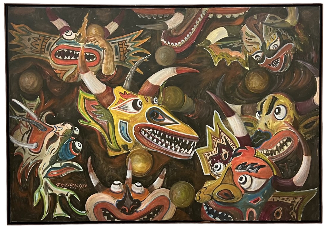 NIKOL GONTSCHARENKO (20th c, Venezuela) Diablos De Yare, Large Painting: Oil on canvas 57 x 39.5 in