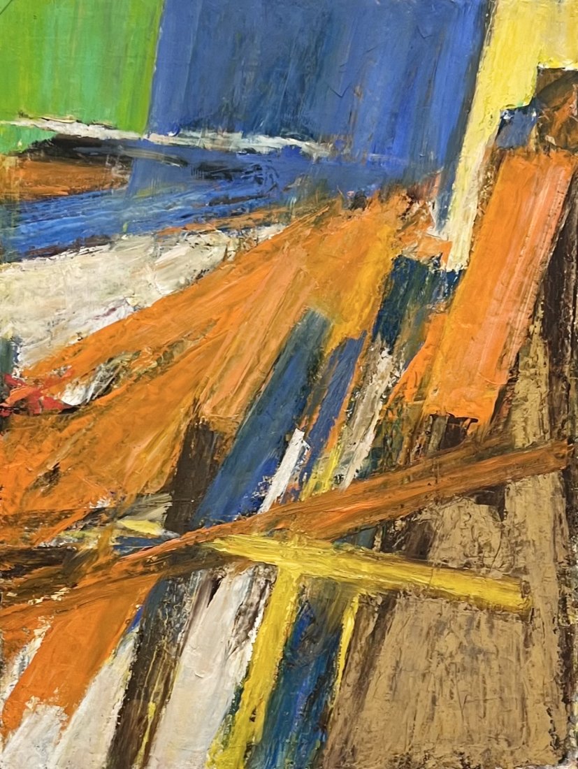 Vintage Abstract Expressionist Impasto Action Painting: Appears unsigned. Oil on canvas 40 x 30 in