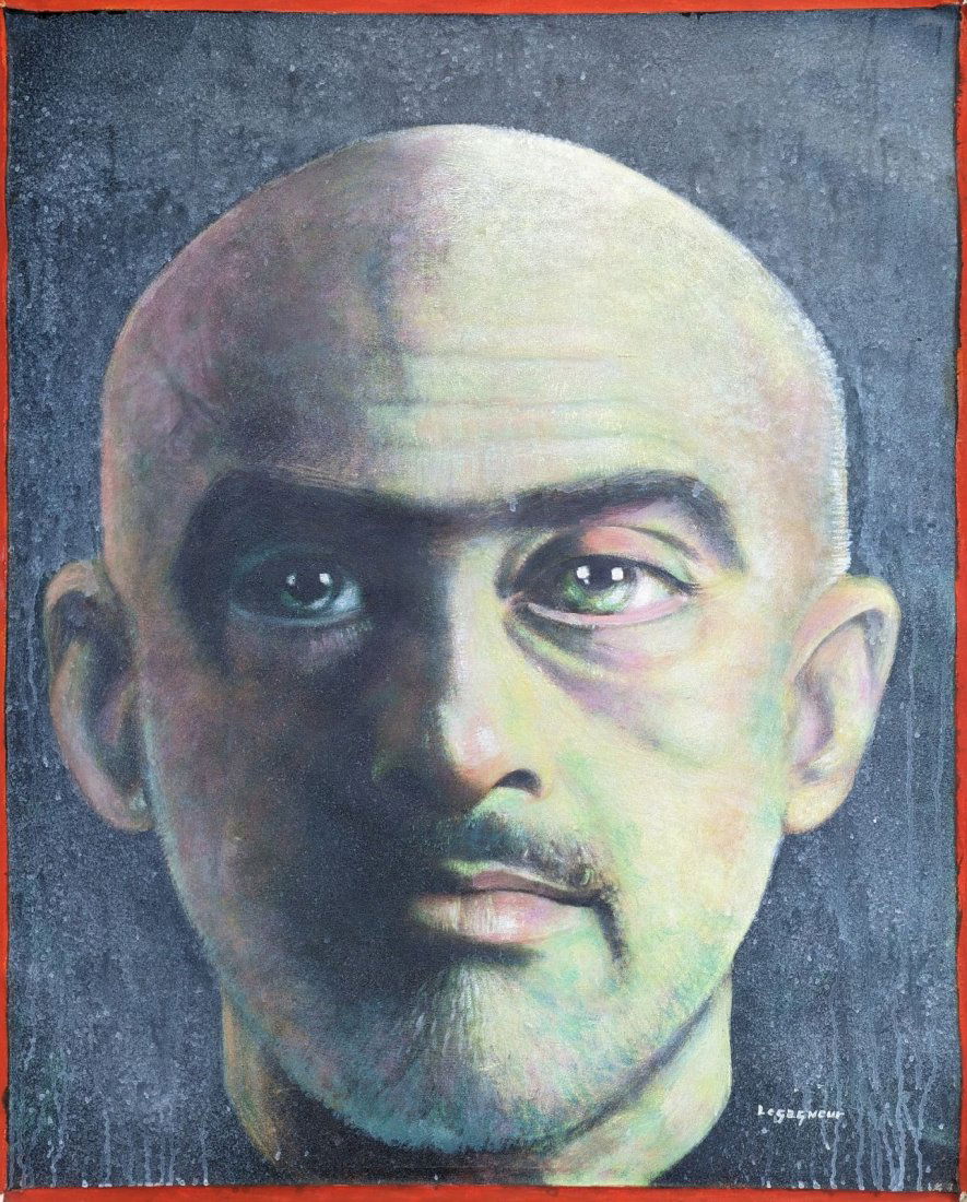 JEAN CLAUDE LEGAGNEUR (b. 1947, Haiti) Portrait of Francesco Clemente: Oil on canvas 49.5 x 40 in. Owner had the worked signed by the artist.