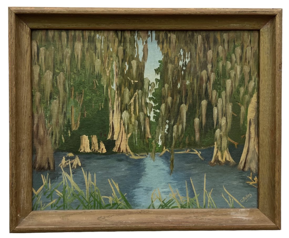 Vintage Painting Of The Florida Everglades, Signed: Oil on board 16 x 20 in, 19 x 23 in (framed)