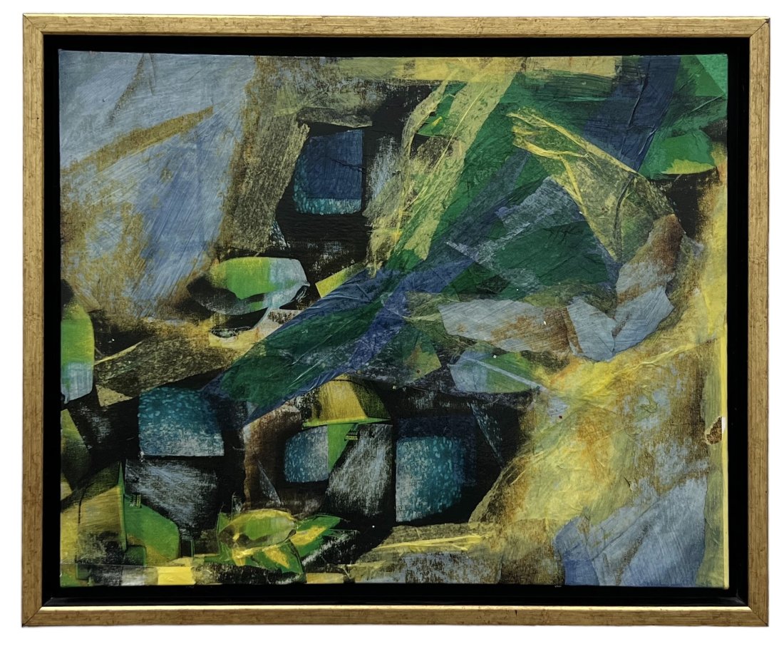 Mixed Media Abstract Signed By Canadian Artist: Print and collage 20 x 16 in, 22 x 18 in (framed)