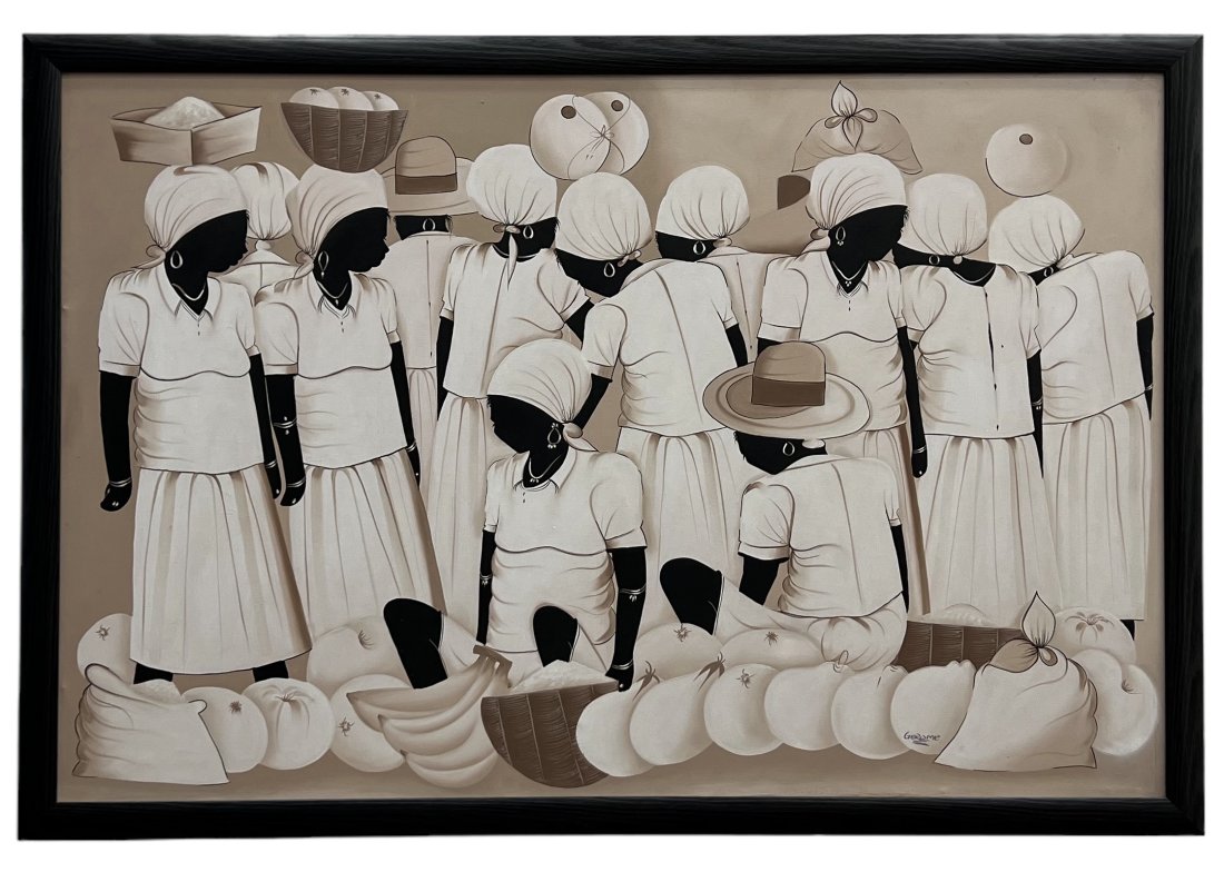 Monumental Modernist Dominican Painting, Signed: Oil on canvas 60 x 40 in, 63 x 43 in (framed)
