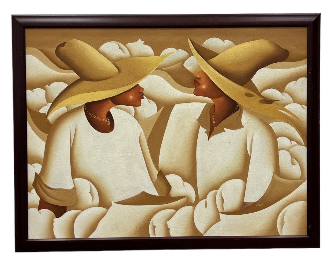 Modernist Dominican Painting, Signed: Oil on canvas 43.5 x 33.5 in (framed)