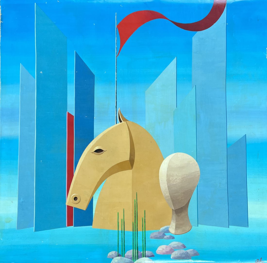 MARIO AUBRY (1928-2008, Italy): Oil on canvas 39.5 x 38.5 in