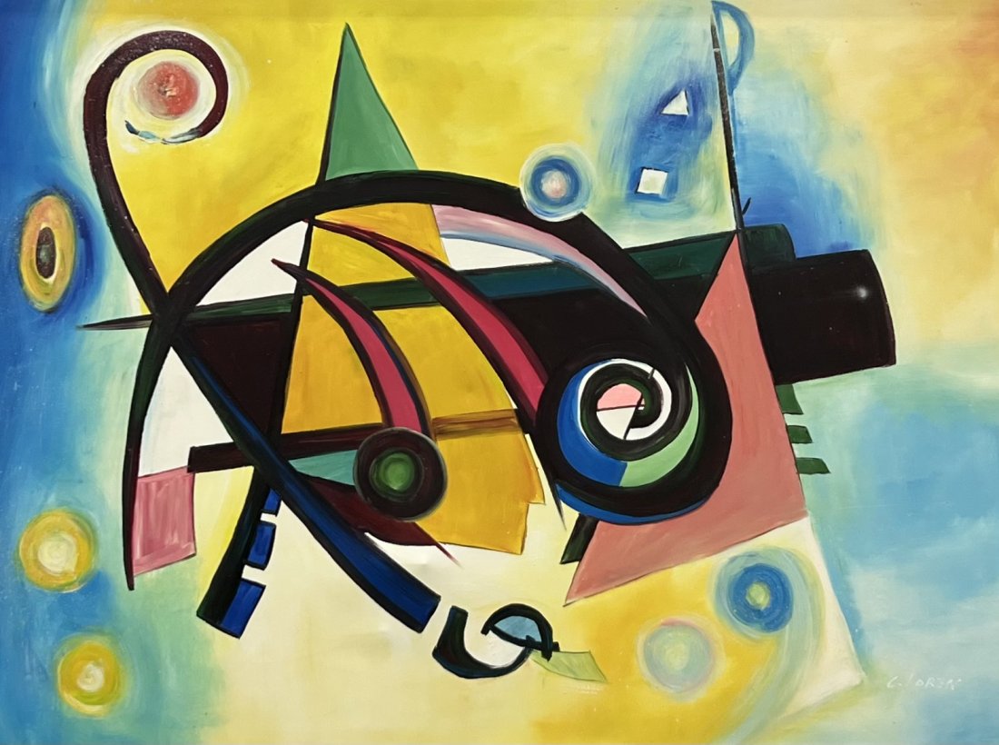 Abstract Painting, Style Of Kandinsky: Oil on canvas 48 x 36 in, 50 x 38 in (framed)