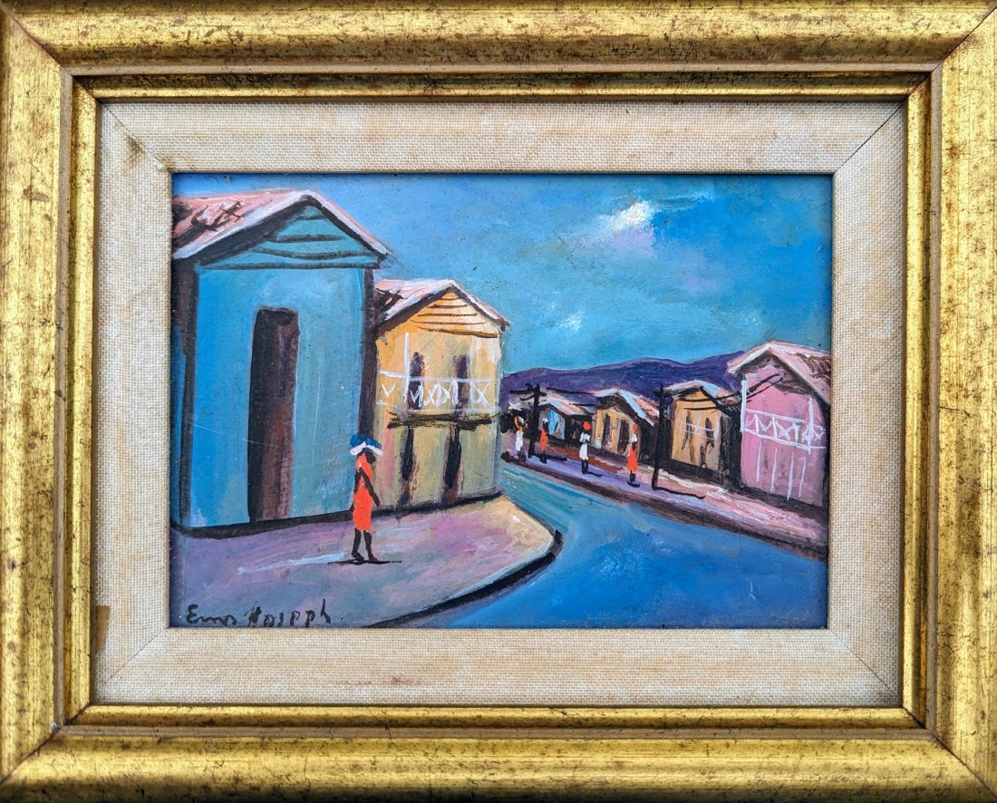 ERNST JOSEPH (20th c, Haiti) City of Jeremie: Oil on wood 7 x 5 in