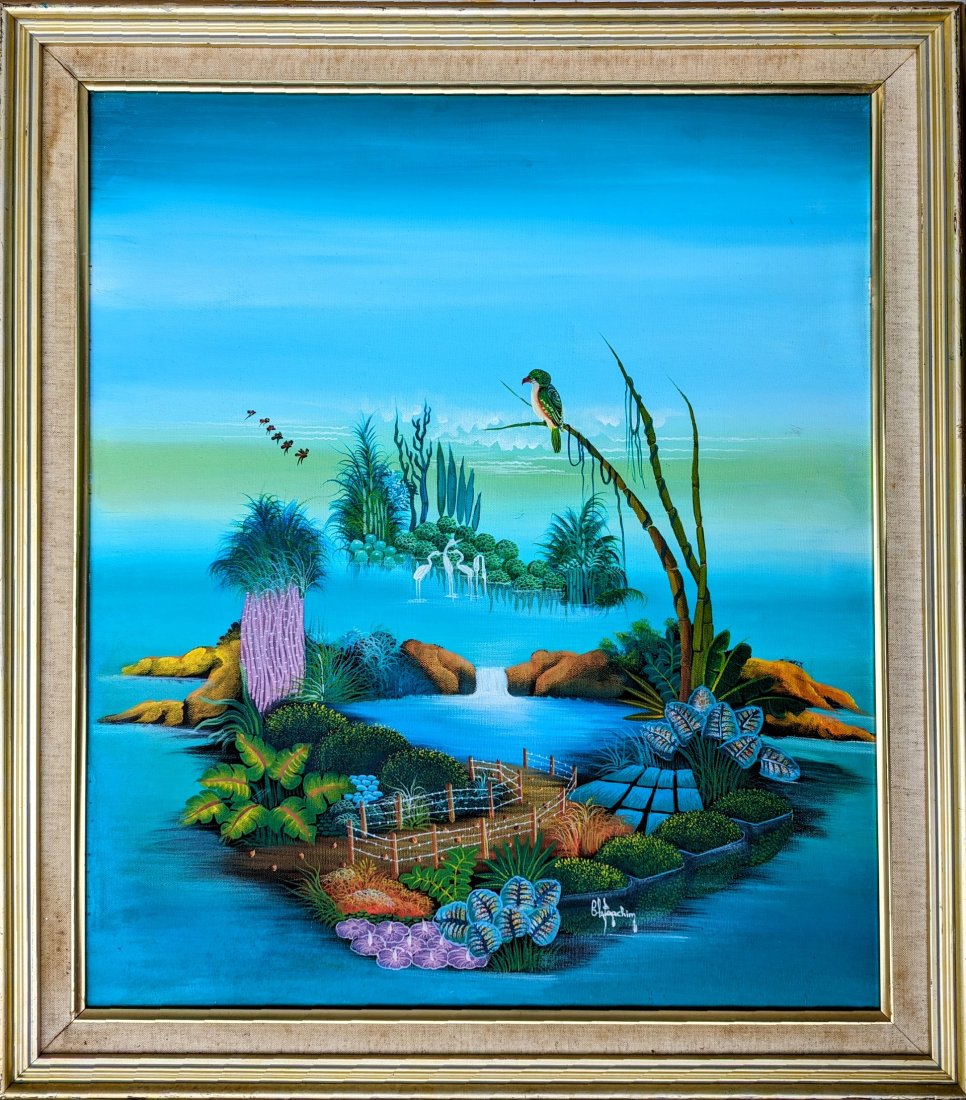 CLAUDE JOACHIN (20th c, Haiti) Landscape: Oil on canvas 24 x 20 in