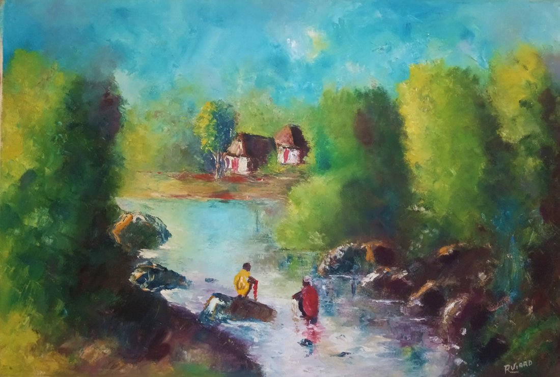 RAOUL VIARD (1923-1991, Haiti) Landscape: Oil on canvas 30 x 20 in