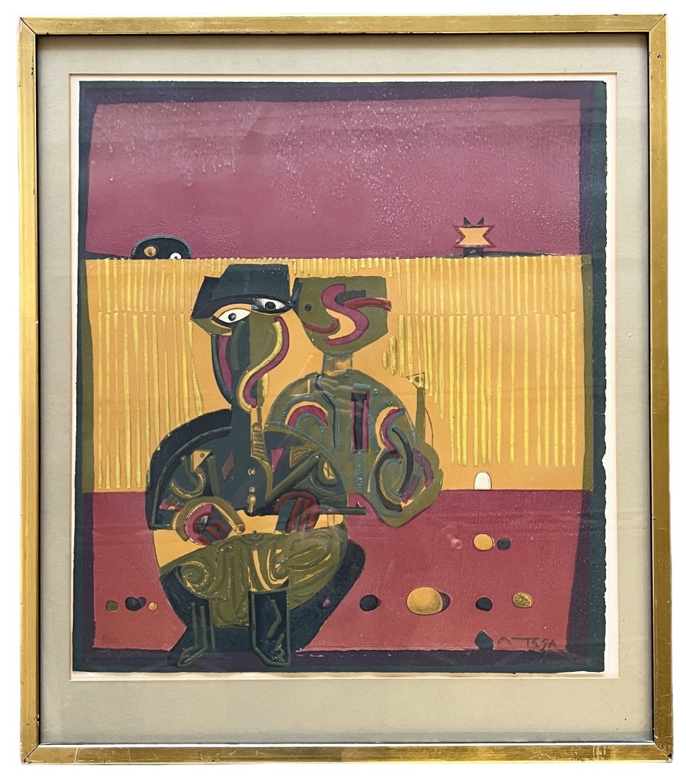 Jose Ortega Spanish Artist Aquatint Etching Signed: Size 31.5 x 27.5 in (framed)