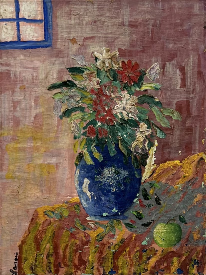 American Modernist Still Life Painting, Signed: Oil on canvas 16 x 12 in