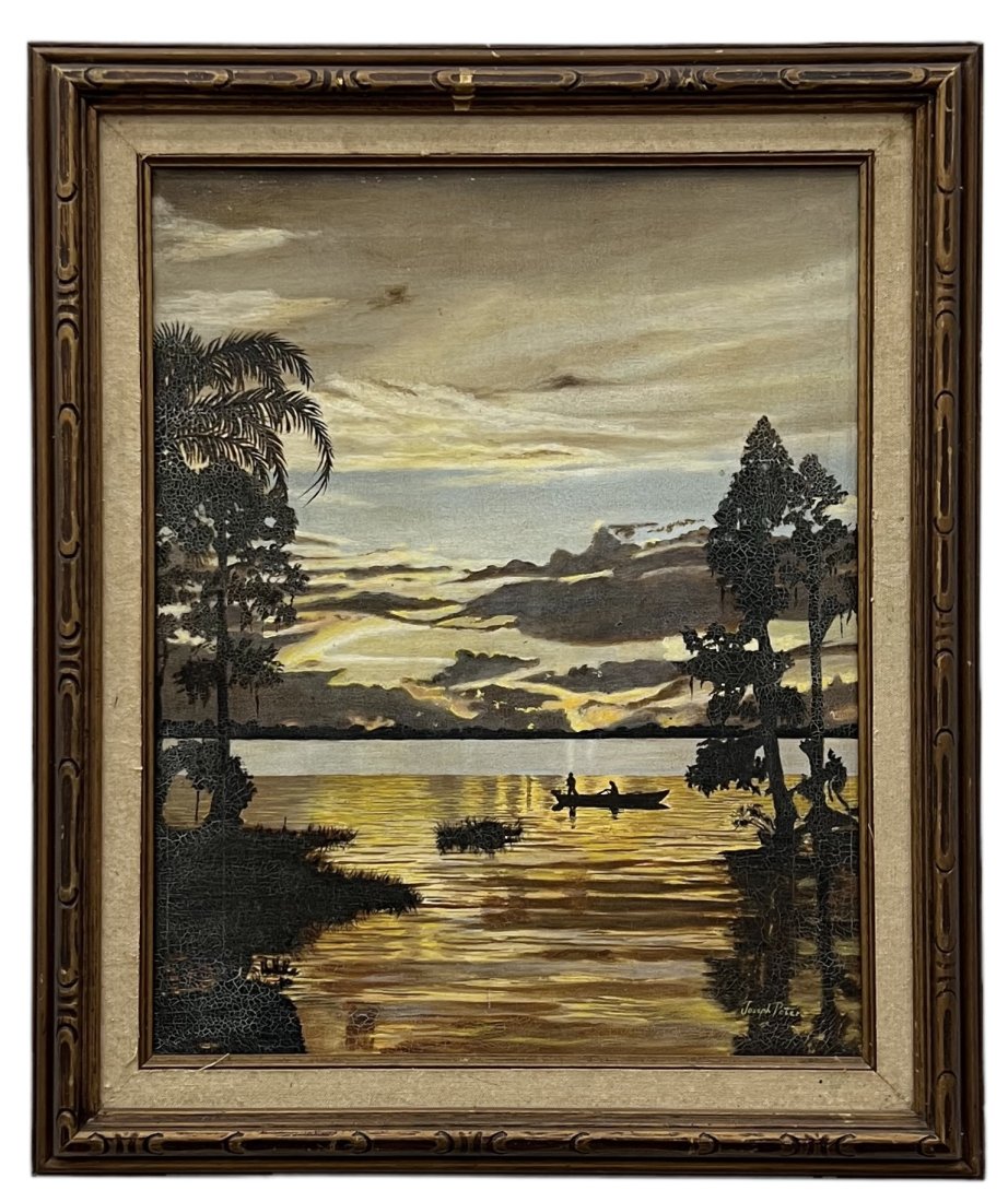 Vintage 1970's American Tonalist Florida Everglades Painting, Signed: Oil on canvas 16 x 20 in