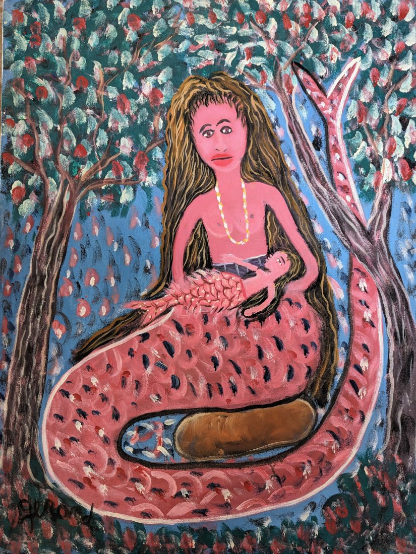 GERARD FORTUNE (1930-2018, Haitian) La Sirene: Acrylic on canvas 28 x 21 in