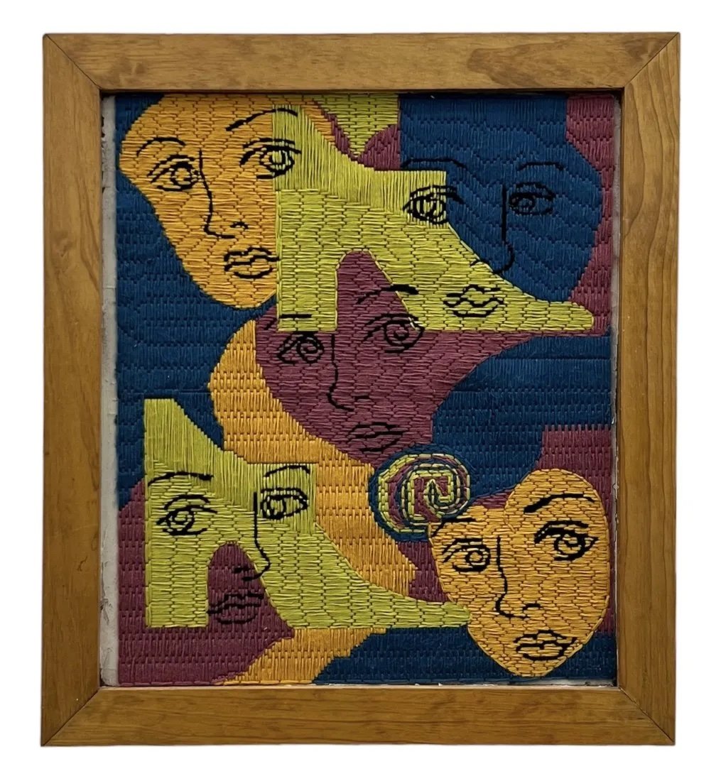 Mid-Century Modern Abstract Textile Art: Some influence of Andy Warhol 32 x 28.5 in (framed)