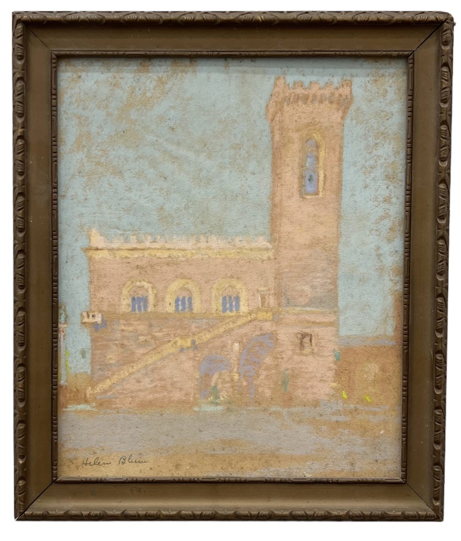 HELEN ABRAHAMS BLUM (20th c, American) Orientalist Architecture Pastel: Pastel 10.5 x 8.5 in. Fom askart.com:Painter, pastelist. Born in Philadelphia, PA on Aug. 17, 1886. Blum grew up in Chicago where she was a pupil of John Vanderpoel at the AIC. She had further trainin