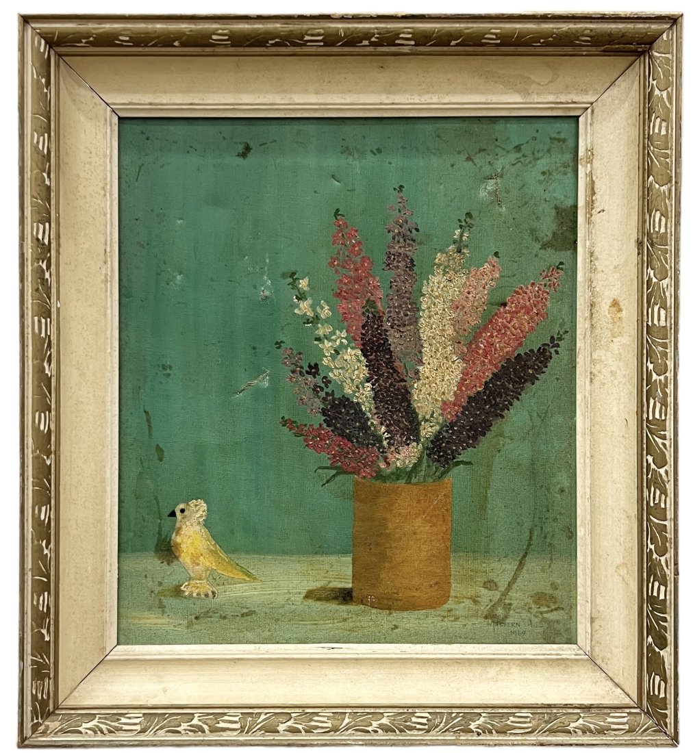 Early American Still Life, Signed & Dated: Sold as is, needs some TLC. Oil on canvas 16 x 14 in, 20 x 18 in (framed)
