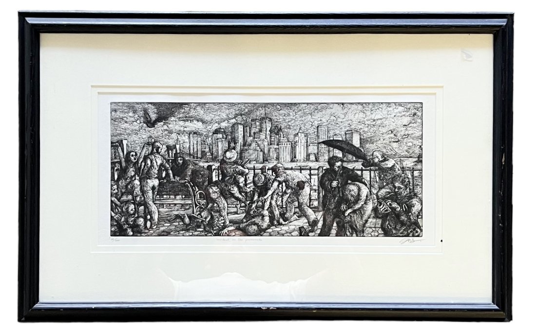 Grant Silverstein New York Pencil Signed Etching: 17.5 x 7.5 in, 28 x 17 in (framed)
