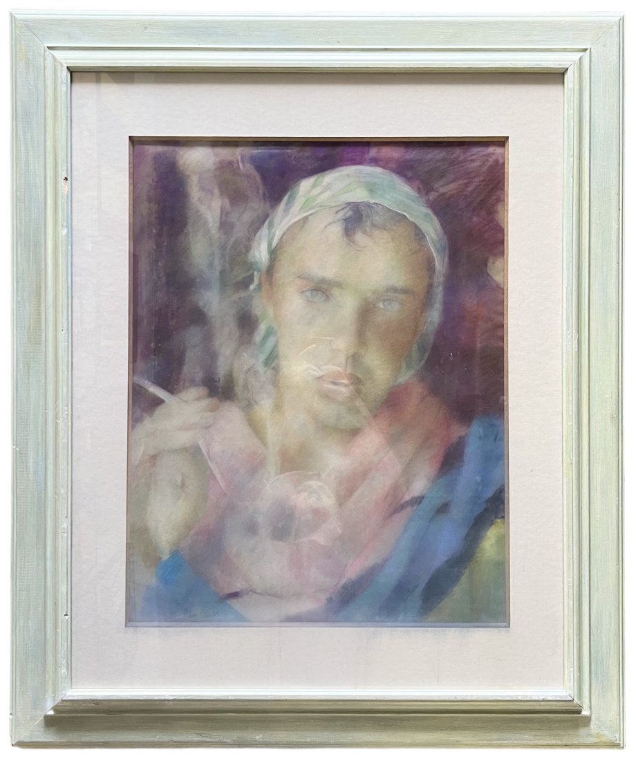 Vintage Portrait Of A Handsome Man, Gay Interest, Signed: Patel on paper 24.5 x 13 in, 38 x 32 in (framed)