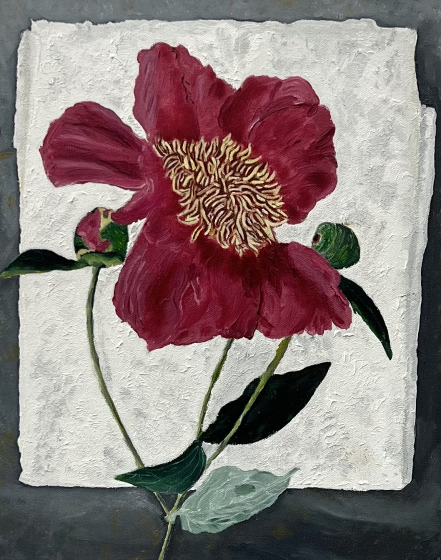 Vintage Floral Abstract Painting: Oil on canvas 14 x 11 in