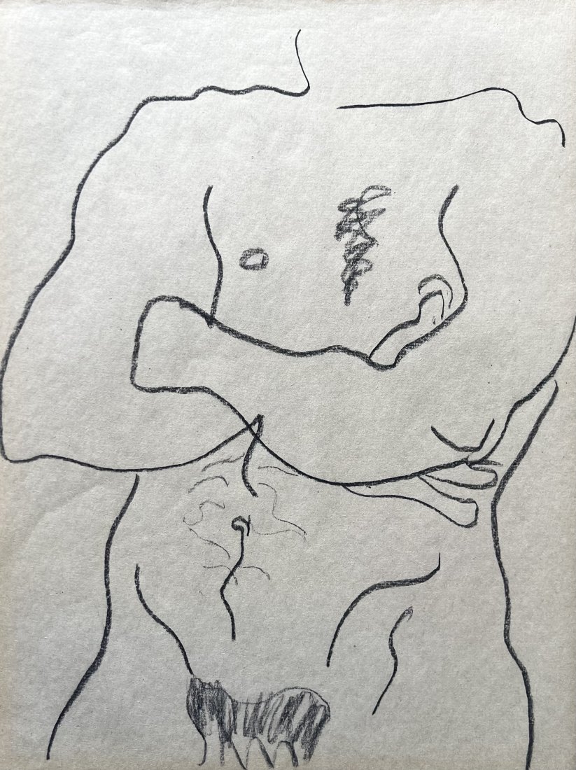 ELIZABETH BLUMENTHAL (20th c, American) Male Nude Drawing: 24 x 18 in