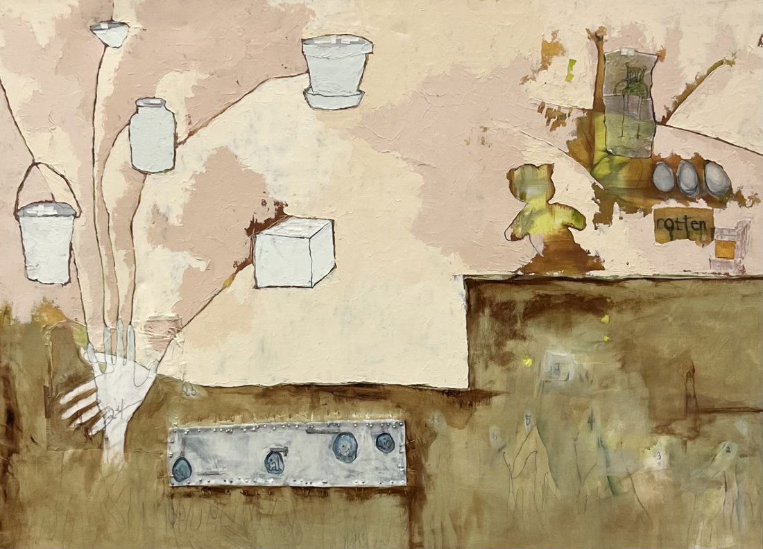 Monumental Modernist Abstract Collage Painting: Mixed media on canvas 60 x 44 in