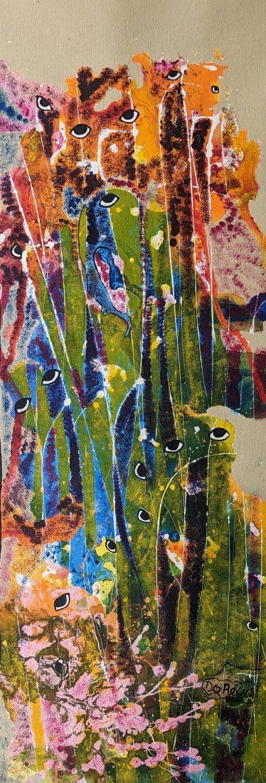 FRANTZ DORELUS (b. 1974, Haiti) Abstract: Acrylic on canvas 39 x 15 in