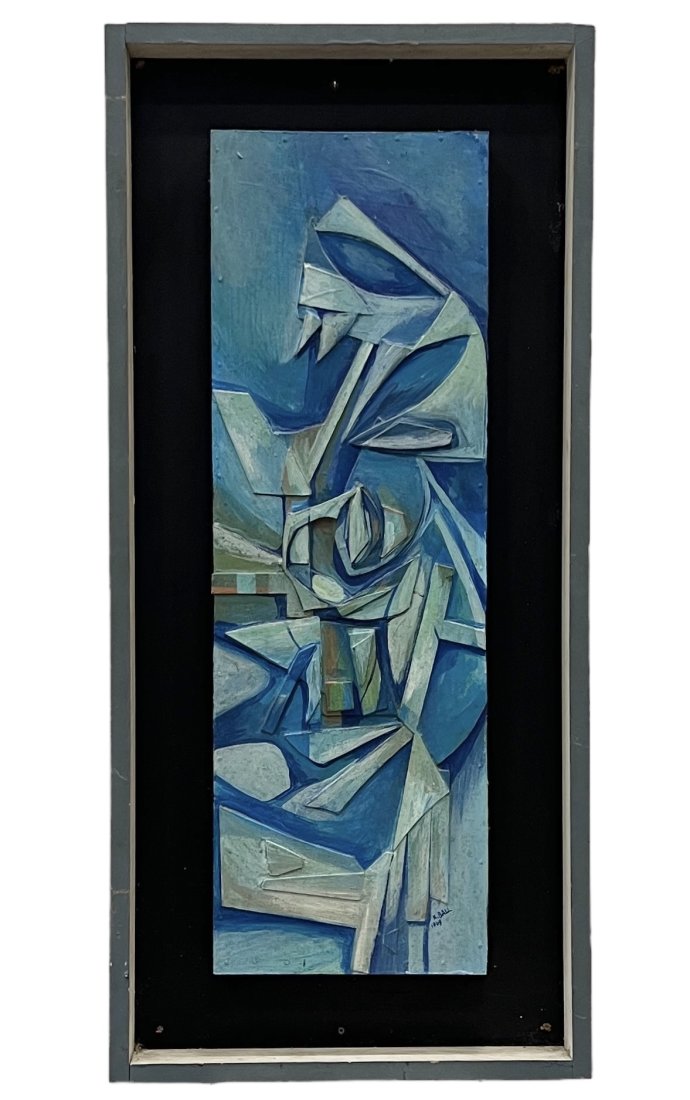 Mid-Century Cubist Wood Relief Abstract Painting, Signed (1 of 4)