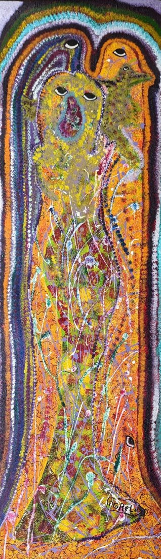 FRANTZ DORELUS (b. 1974, Haiti) Abstract: Acrylic on canvas 39 x 12 in