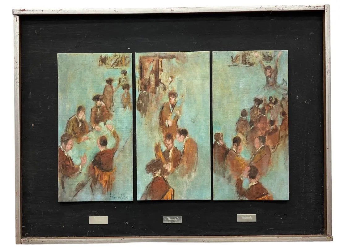 Mid-Century Jewish Triptych Painting, Signed (1 of 3)