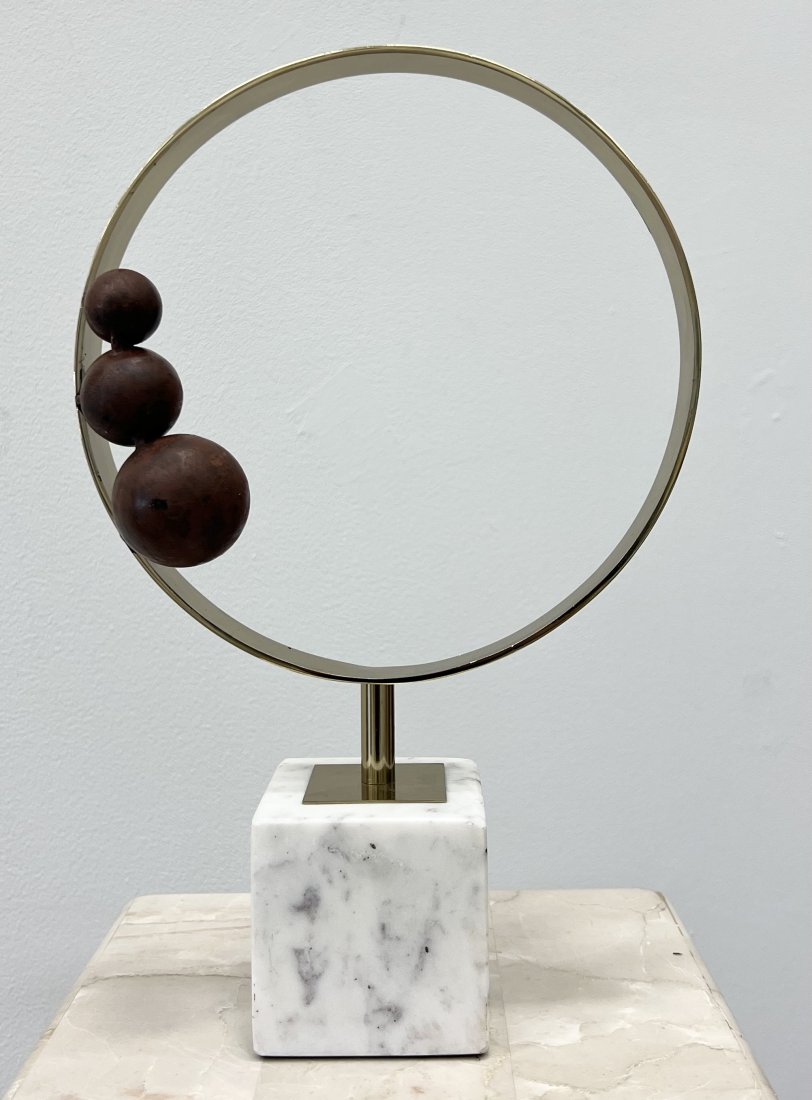 Minimalist Contemporary Mixed Metal Sculpture On Marble Base: Size 14 x 9 x 3 in