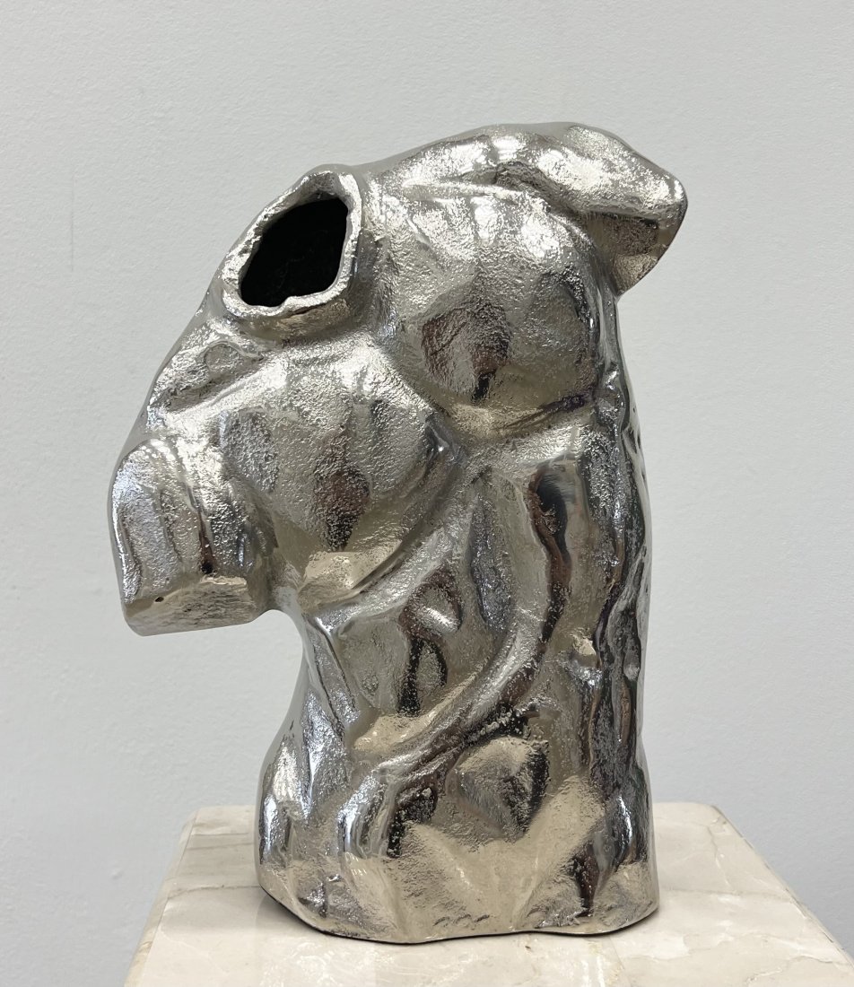 Modernist Male Nude Metallic Torso Sculpture: Size 12 x 8 x 3 in