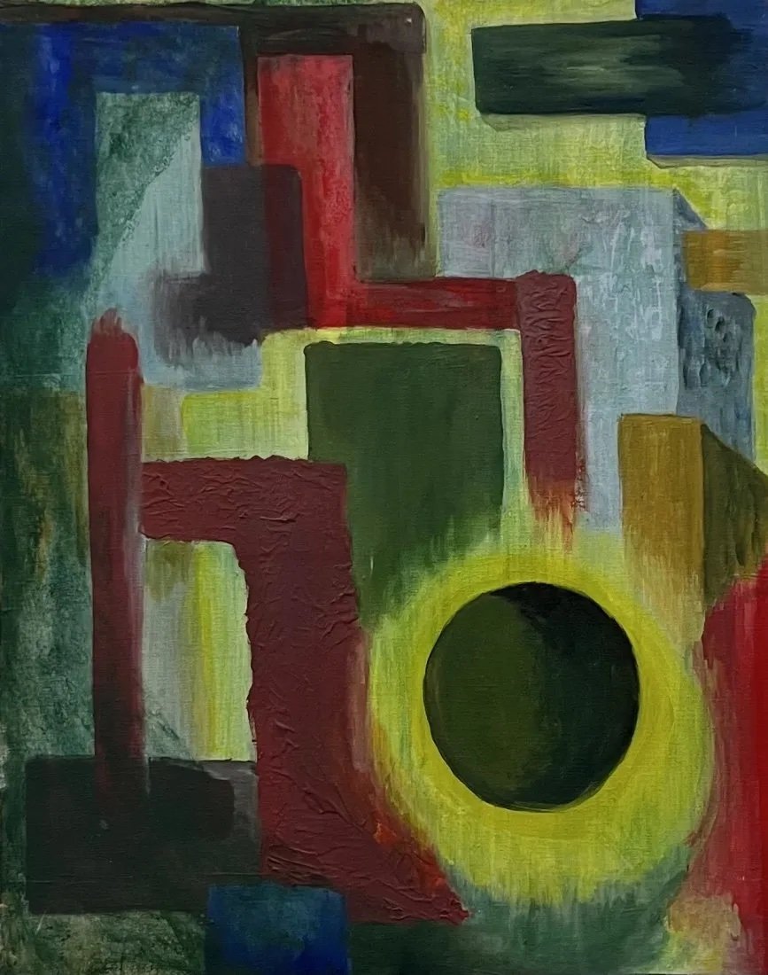 Mid-Century Modern Abstract Painting: Signed Terry Gruver. Oil on canvas 26 x 20 in