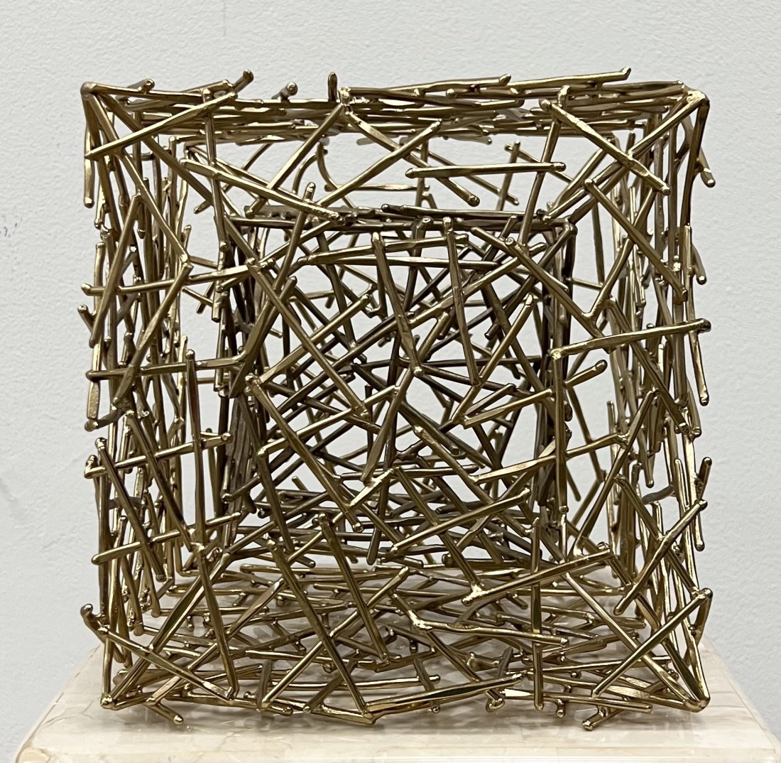 Contemporary Caged Metal Cube: Size 8 x 8 x 8 in