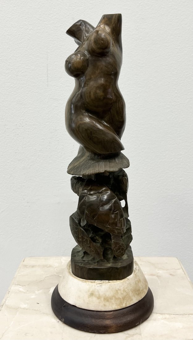 Carved Wooden Nude Sculpture: Size 14.5 x 5 in