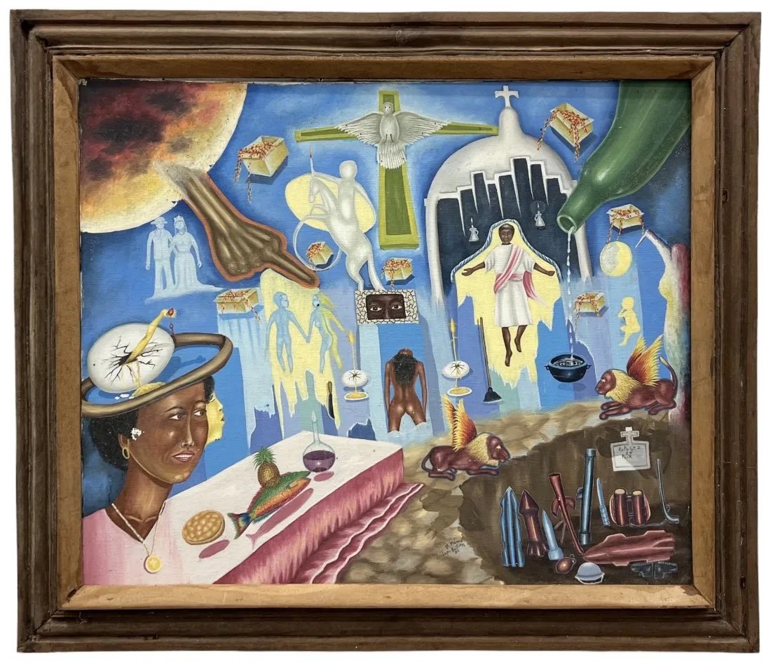 Cap Haitien Abstract Painting Signed: Oil on canvas 24 x 20 in, 28 x 24 in (framed)