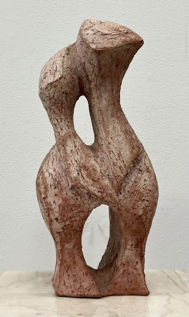 Modernist Clay Sculpture, Possibly Cuban: Size 12 x 5 x 3 in