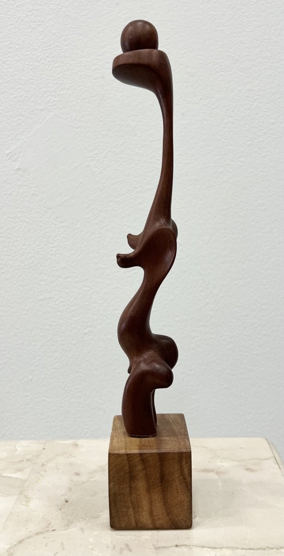 Cuban Modernist Wood Sculpture Signed On Base: 11 x 2 x 2 in