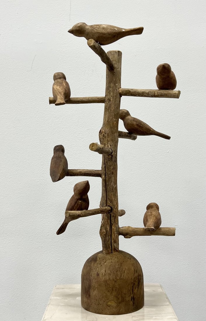 Vintage Folk Art Wood Bird Sculpture: 22 x 11 in