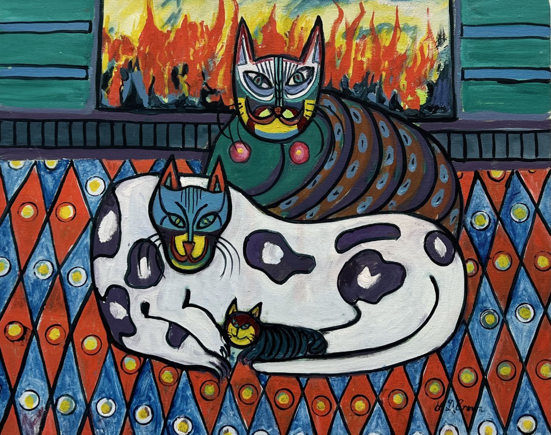 DAVID CROWN (1924-2016, American) Cats, Gainesville Florida Artist (1 of 3)