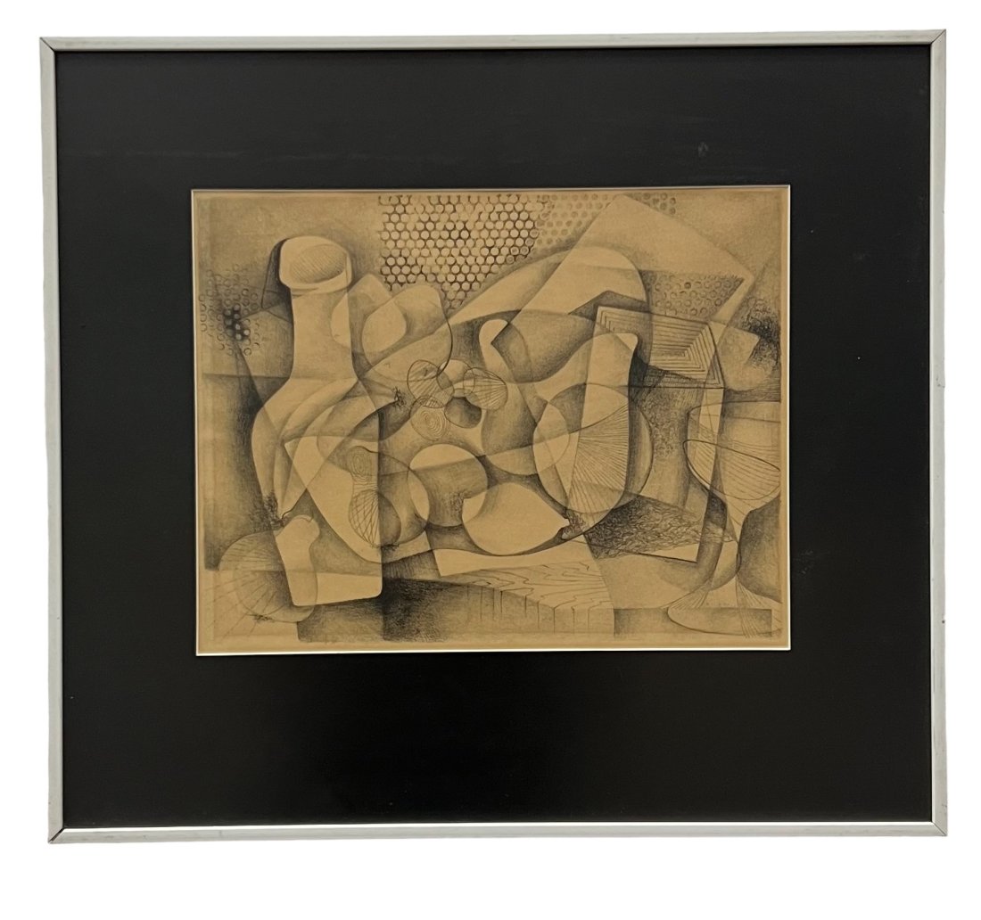Vintage Cubist Still Life, Lithograph: 14 x 11 in, 21.5 x 19 in (framed)