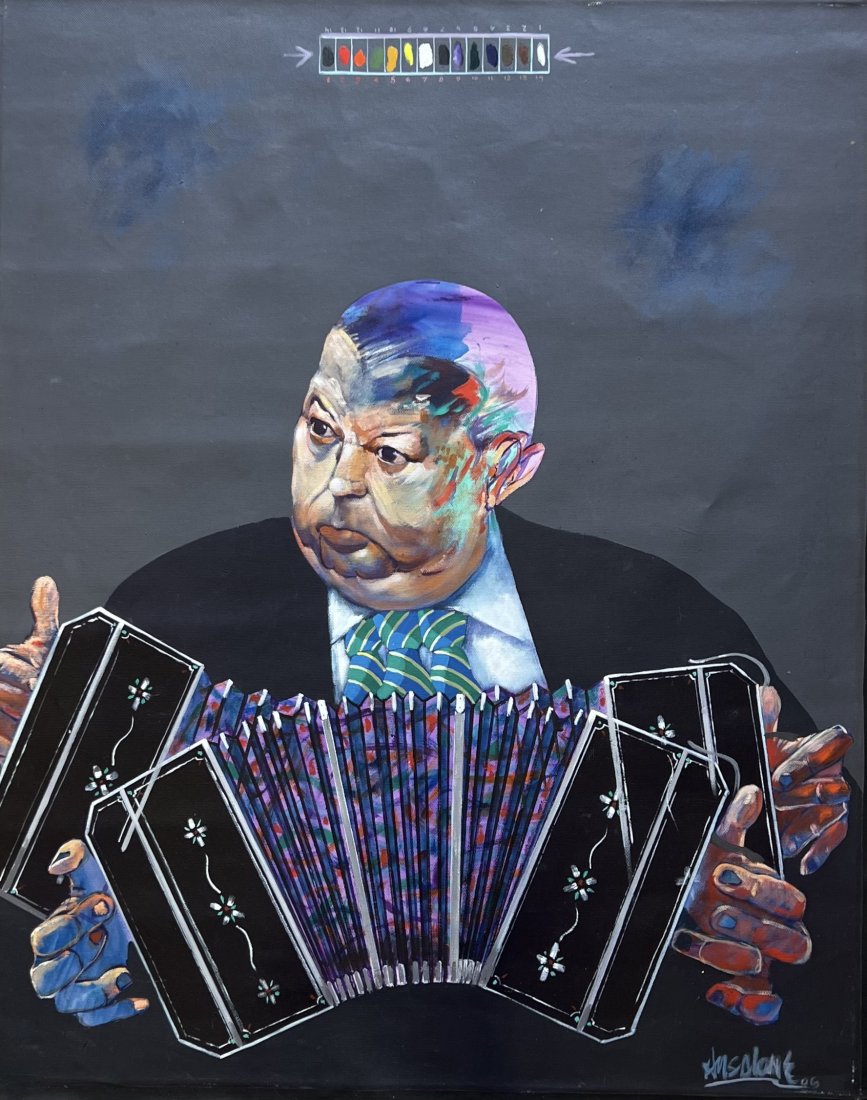 JOSE MARIO ANSALONE (b. 1943, Argentina) Aníbal Troilo, Style Of Francis Bacon: Acrylic on canvas 39 x 31.5 in (un-stretched)Ansalone is a figurative painter in the "Francis Bacon" style. With a long career spanning over 50 years represented by established galleries worldwide.