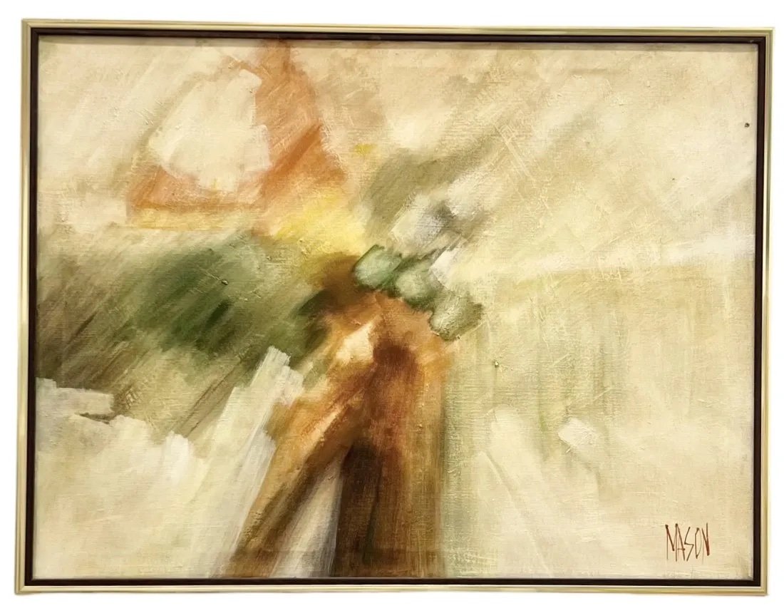 Vintage Abstract Expressionist Oil Painting, Signed Mason: approx 42 x 32 in (framed)