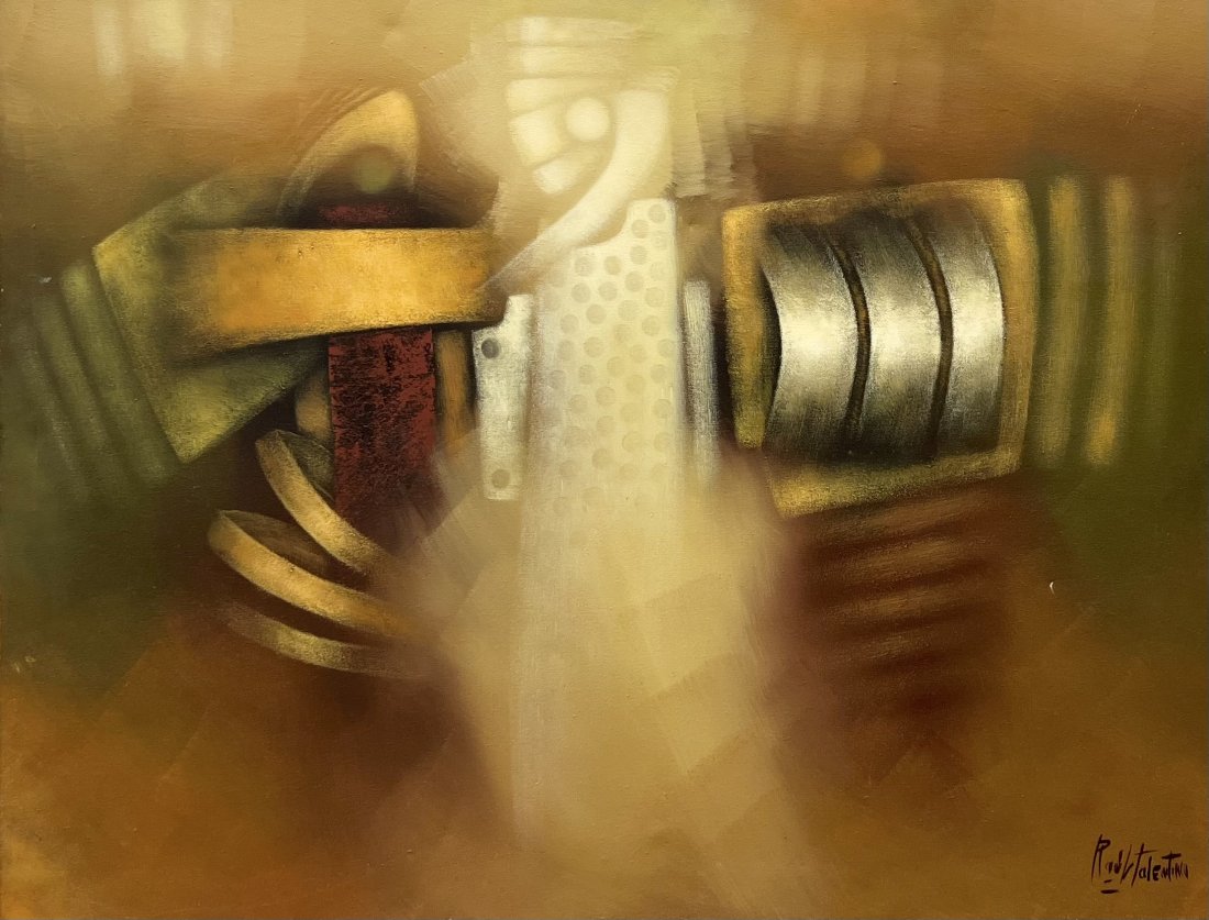 RAUL TOLENTINO (20th c, Peru) Abstract: Oil on canvas 35.5 x 27.5 in