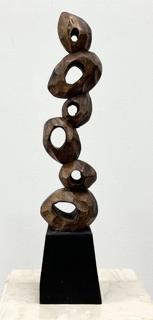 Modernist Carved Wooden Sculpture: 19 x 4 x 4 in